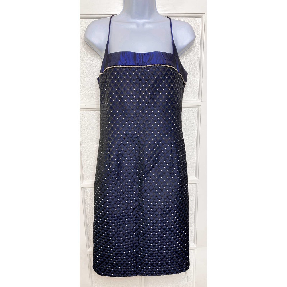 Vintage Jessica McClintock Gunne Sax Cocktail Dress Semi Formal Blue Rhinestone